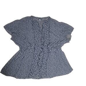 torrid Navy and White Dot Peplum Button-Front Blouse